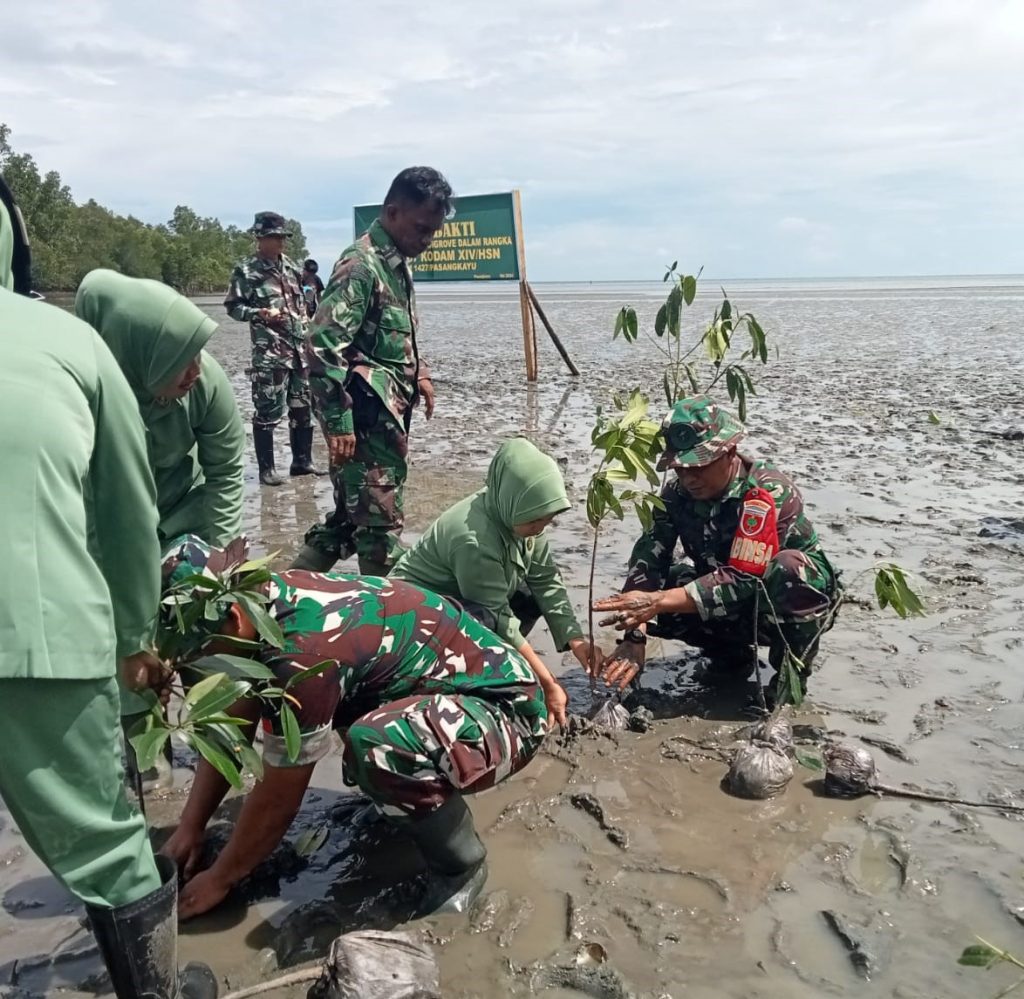 Bersatu Dengan Alam, Dandim 1427/Pasangkayu Tanam Pohon Mangrove di Pantai Salule